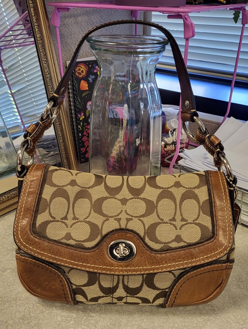 Vintage Coach Chelsea Signature Canvas Leather Flap Shoulder Bag 10983